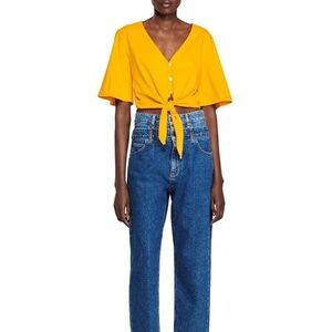 Sandro Orange Martinez Front Tie Crop Tee Sz 3/Lg NWOT